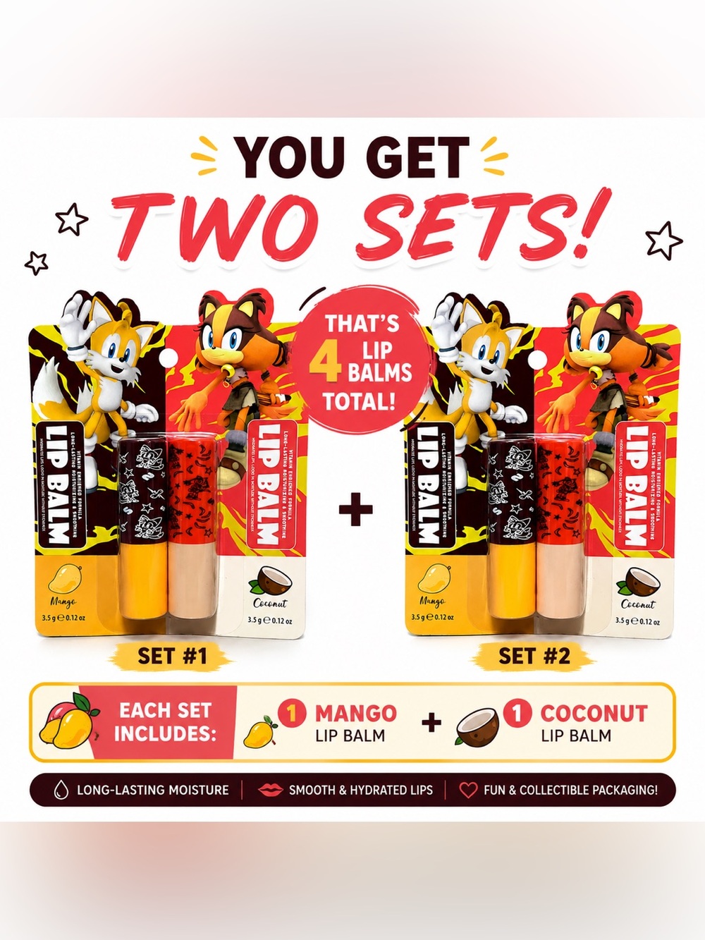 Sonic the Hedgehog 2-Pack Lip Balm Bundles – Mango & Coconut
